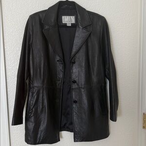 NINE WEST vintage black 90s blazer genuine leather jacket  Large